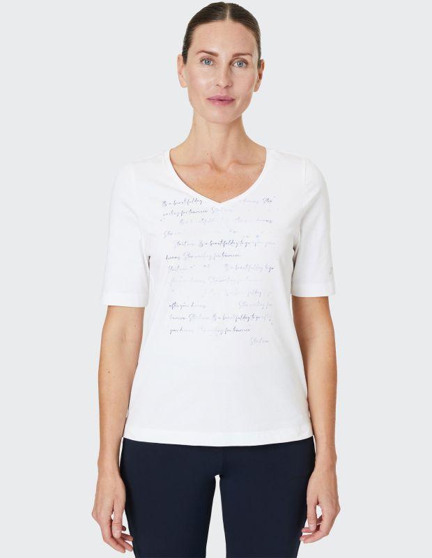 Joy Sportswear T-Shirt ARIA T-Shirt mit V-Ausschnitt und sanftem Schrift-Print Riesige Ersparnisse