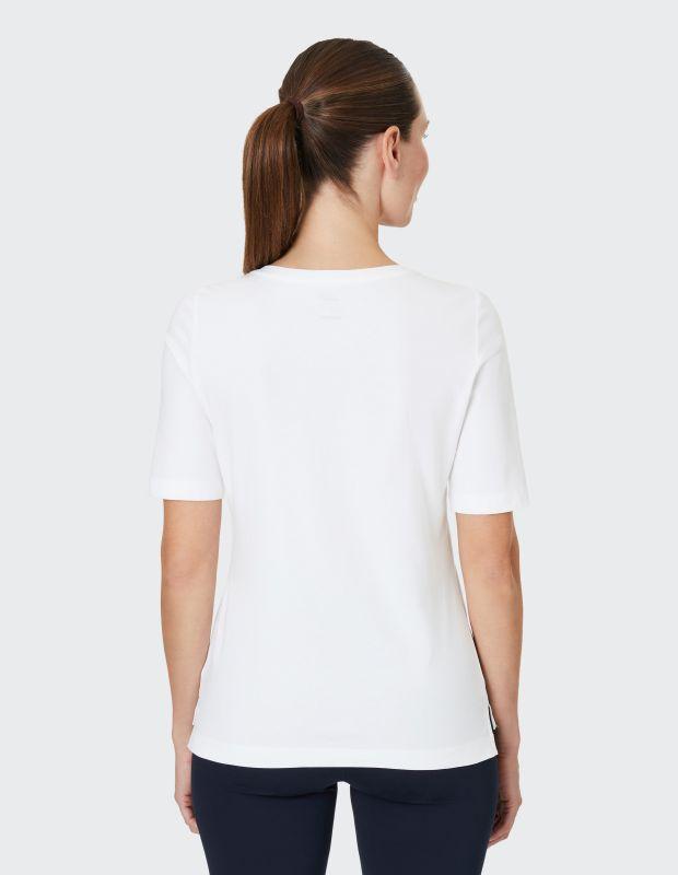 Joy Sportswear T-Shirt ARIA T-Shirt mit V-Ausschnitt und sanftem Schrift-Print Riesige Ersparnisse