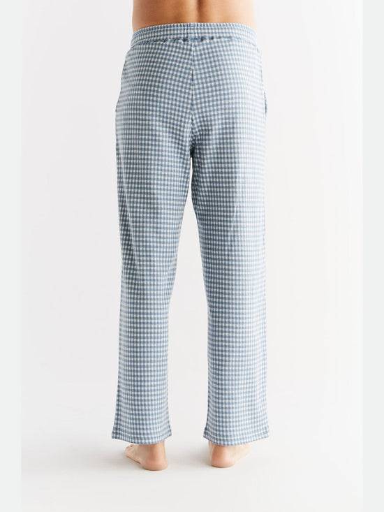 Leela Cotton 2455-02 | Herren Homewear Hose kariert - Denimblau-Natur Sonderangebot