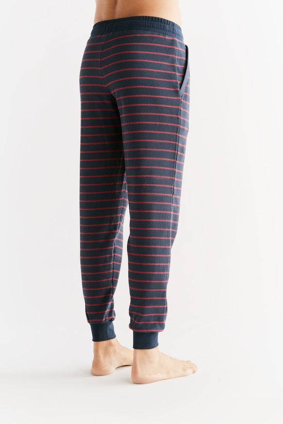 Leela Cotton 2454-049 | Waffel Strick Herrenhose - Indigo/Rosarot Flash Sale