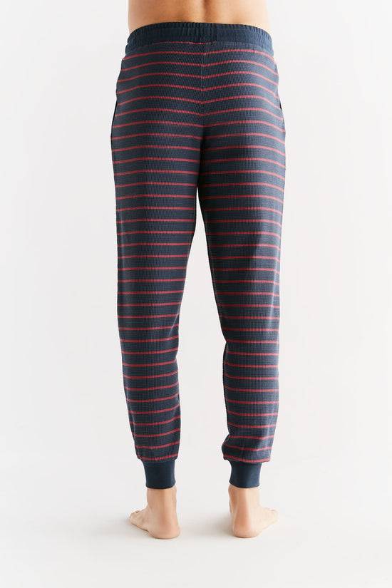 Leela Cotton 2454-049 | Waffel Strick Herrenhose - Indigo/Rosarot Flash Sale