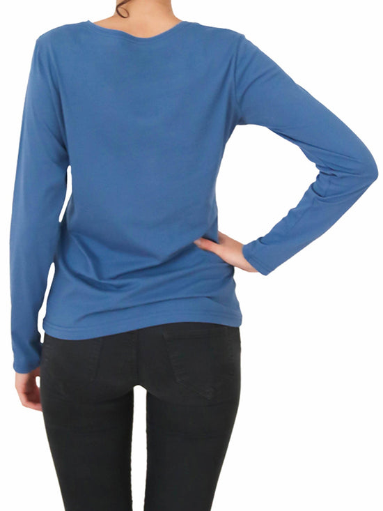Leela Cotton 1251-05 | Damen Langarmshirt - Denimblau Kauf eins, bekomm eins gratis