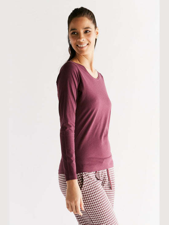 Leela Cotton 1251-02 | Damen Langarmshirt - Aubergine Sonderangebote