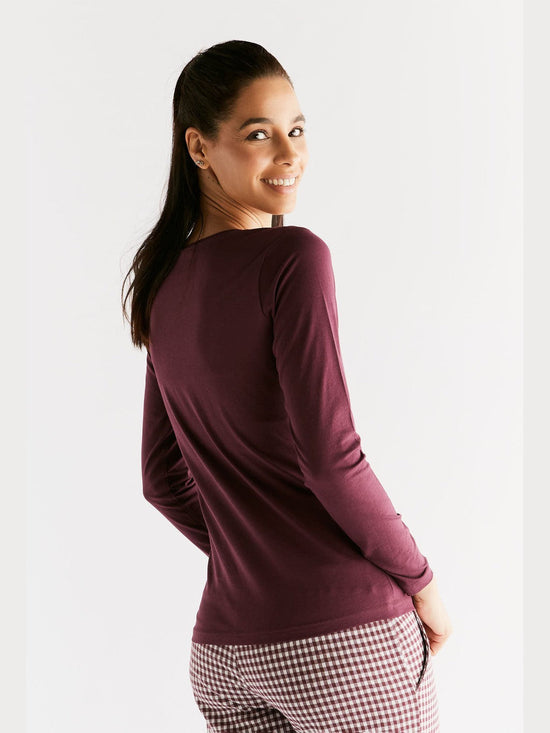 Leela Cotton 1251-02 | Damen Langarmshirt - Aubergine Sonderangebote