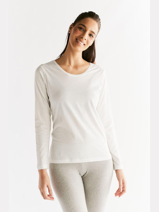 Leela Cotton 1251-01 | Damen Langarmshirt - Naturweiss Tiefpreis