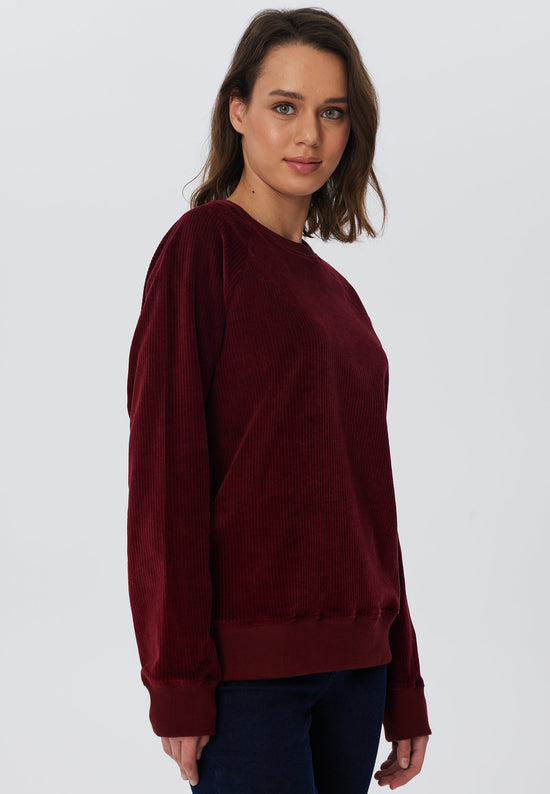 Leela Cotton 1278-030 | Damen Cord Sweatshirt - Bordeaux Speichern exportieren
