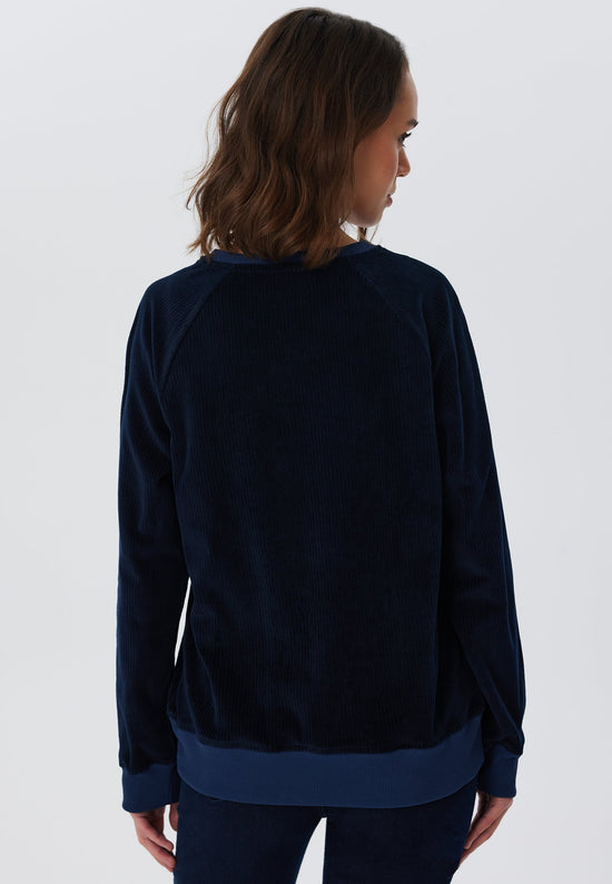 Leela Cotton 1278-045 | Damen Cord Sweatshirt - Nachtblau Black Friday Preise