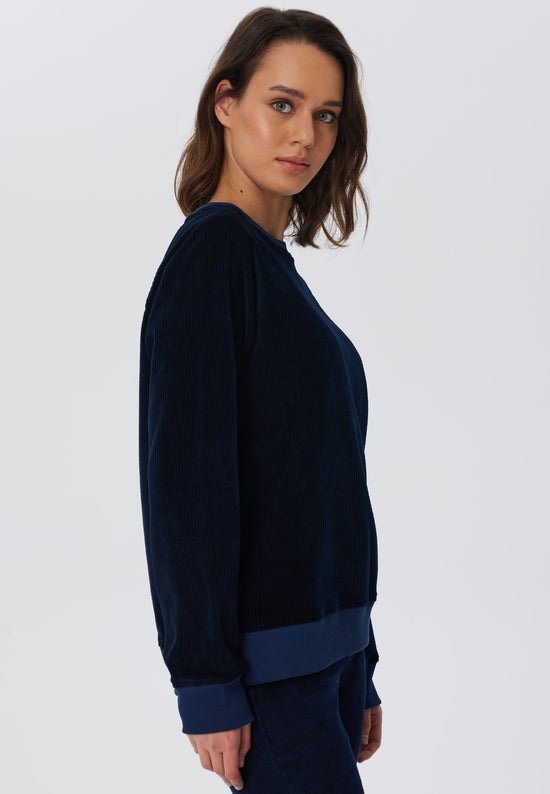 Leela Cotton 1278-045 | Damen Cord Sweatshirt - Nachtblau Black Friday Preise