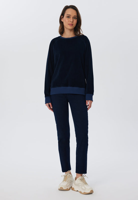 Leela Cotton 1278-045 | Damen Cord Sweatshirt - Nachtblau Black Friday Preise