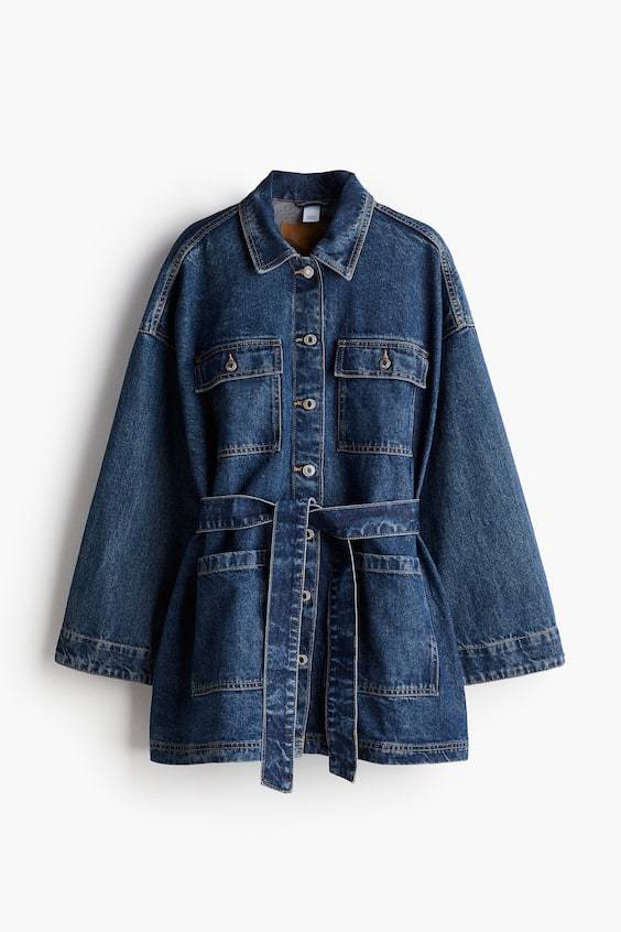HM Denimjacke mit Bindegürtel Große Rabatte