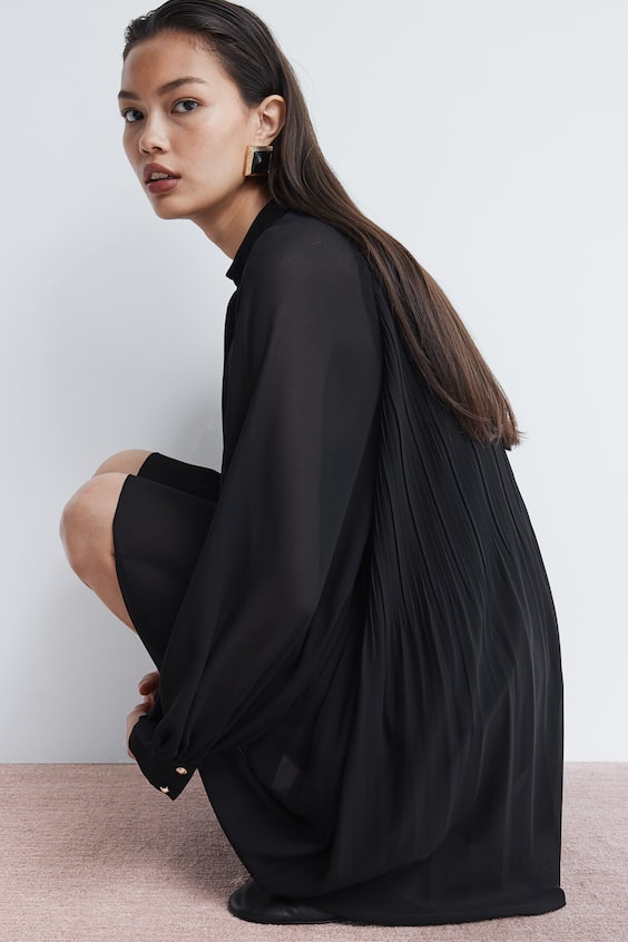HM Plissiertes Kleid mit Bindekragen Begrenzte Freigabe