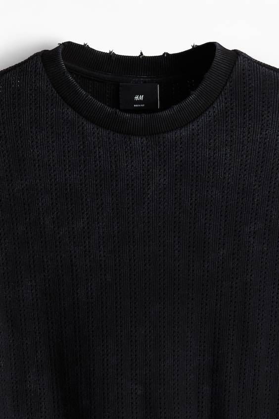 HM Kastiges T-Shirt aus Pointelle-Jersey Im Verkauf