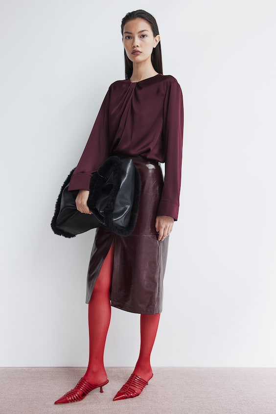 HM Satinbluse mit Faltendetail Versandkostenfrei