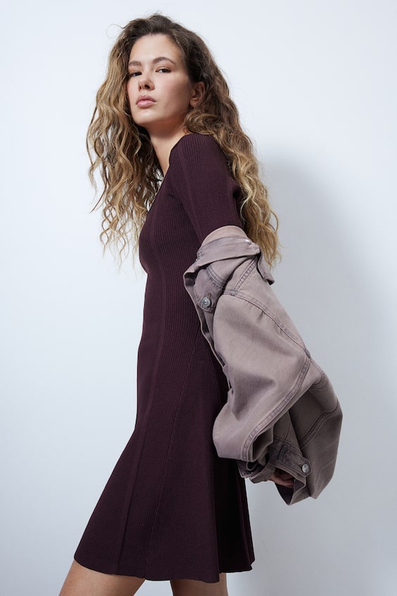 HM Flared-skirt rib-knit mini dress Discount Store für neue Produkte