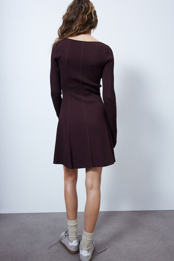 HM Flared-skirt rib-knit mini dress Discount Store für neue Produkte