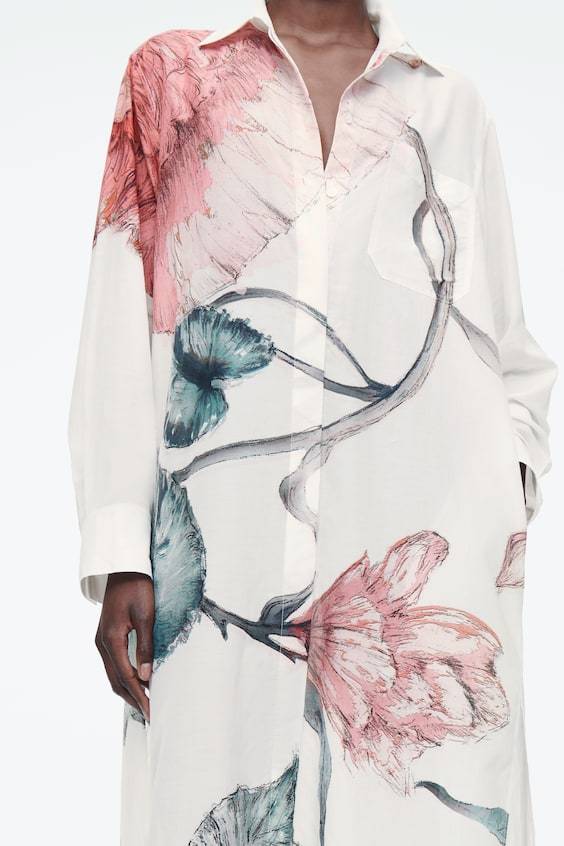 HM OVERSIZED-HEMDBLUSENKLEID MIT BLUMEN-PRINT Top Angebot