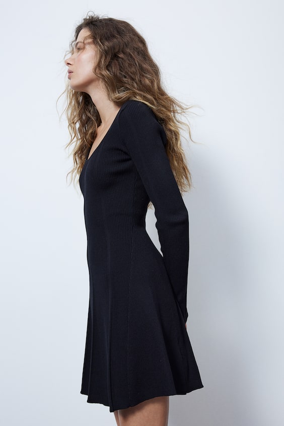 HM Flared-skirt rib-knit mini dress Hotsell
