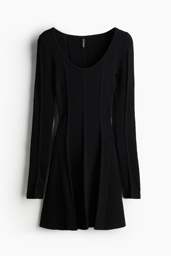 HM Flared-skirt rib-knit mini dress Hotsell