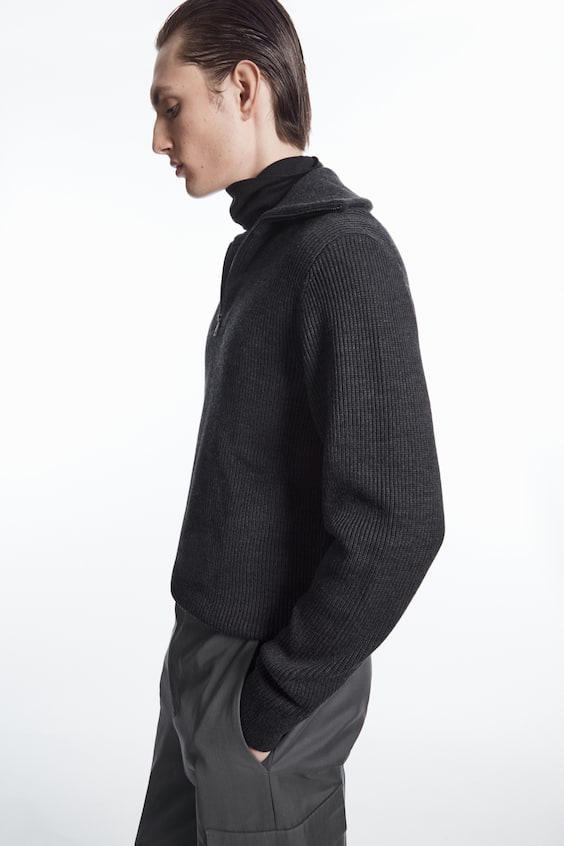 HM PULLOVER AUS WOLL-BAUMWOLL-MIX MIT REISSVERSCHLUSS Clearance-Verkauf