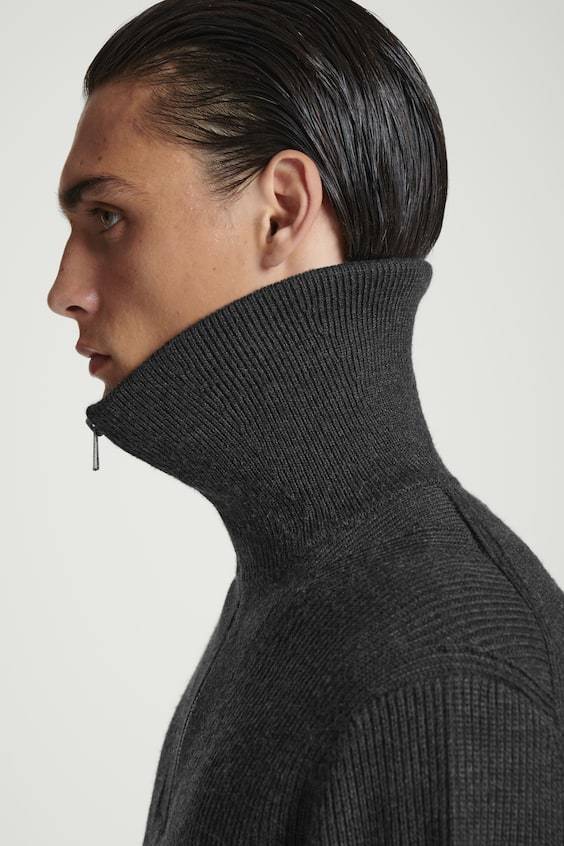 HM PULLOVER AUS WOLL-BAUMWOLL-MIX MIT REISSVERSCHLUSS Clearance-Verkauf