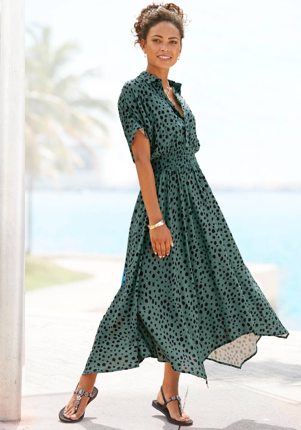 LASCANA Shirt Dress in Emerald Heißer Verkauf