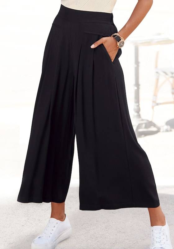 LASCANA Wide leg Pleated Pants in Black Fabrik Onlineshop