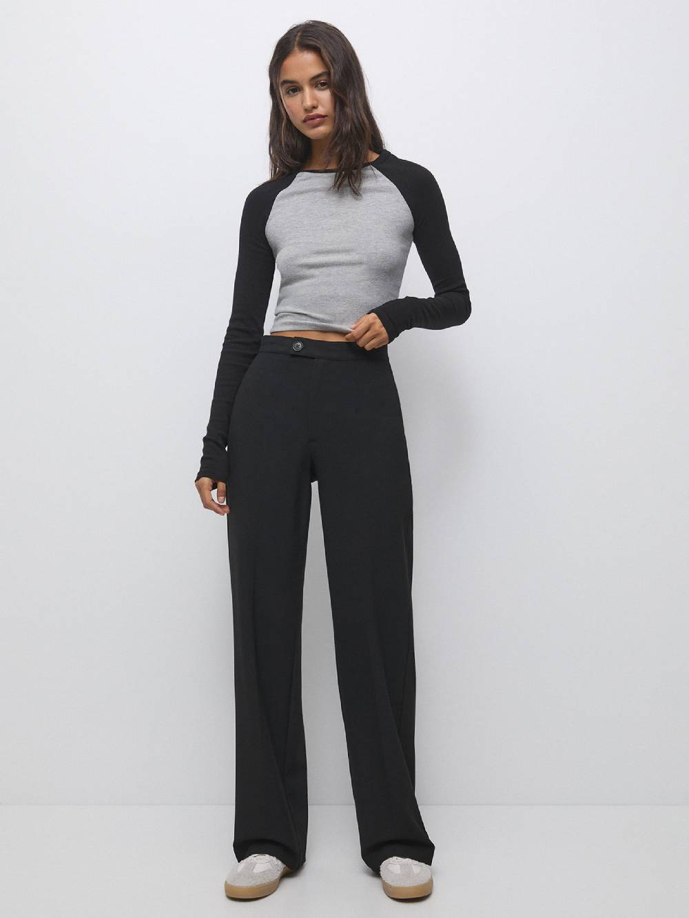 Pull&Bear Wide leg Pants in Black Begrenztes Angebot