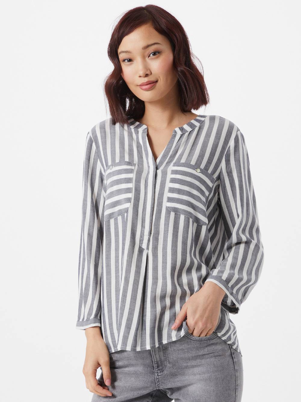 TOM TAILOR Blouse in Navy, White Bis zu 50% Rabatt