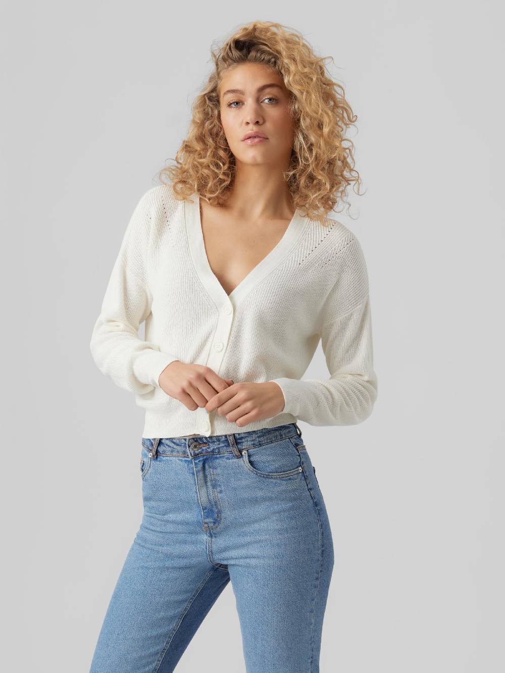 VERO MODA Knit Cardigan 'VMNew Lexsun' in White Tiefpreis