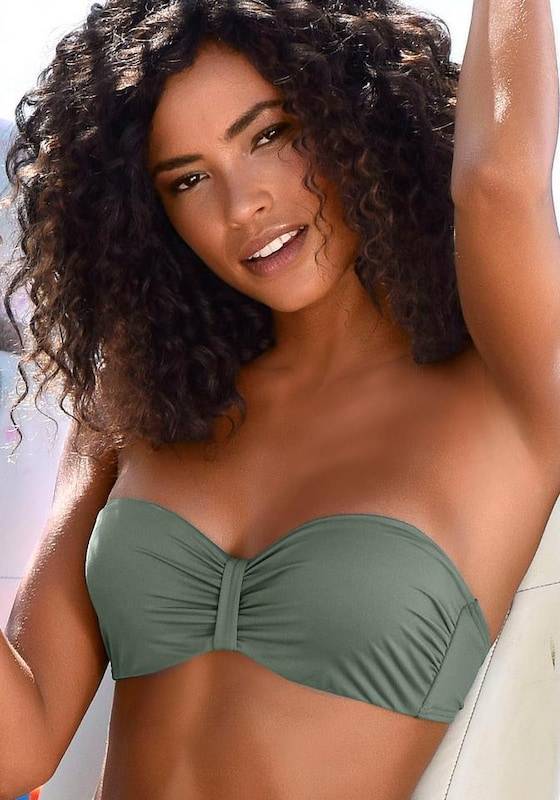 BENCH Bandeau Bikini Top 'Perfect' in Olive Kostenlose Rückgabe