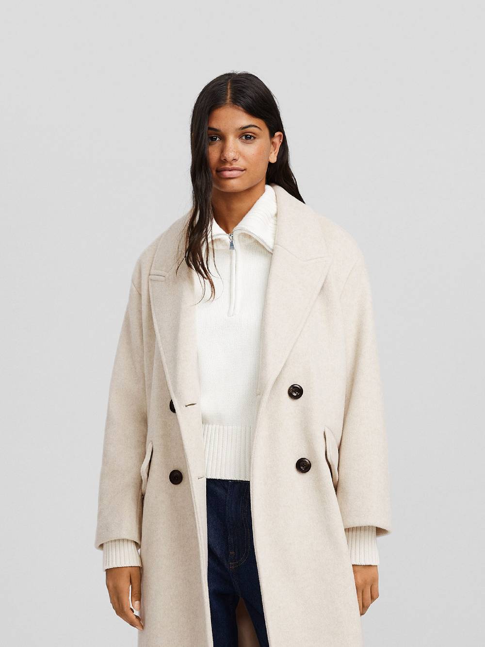 Bershka Between-Seasons Coat in Kitt Lagerräumung