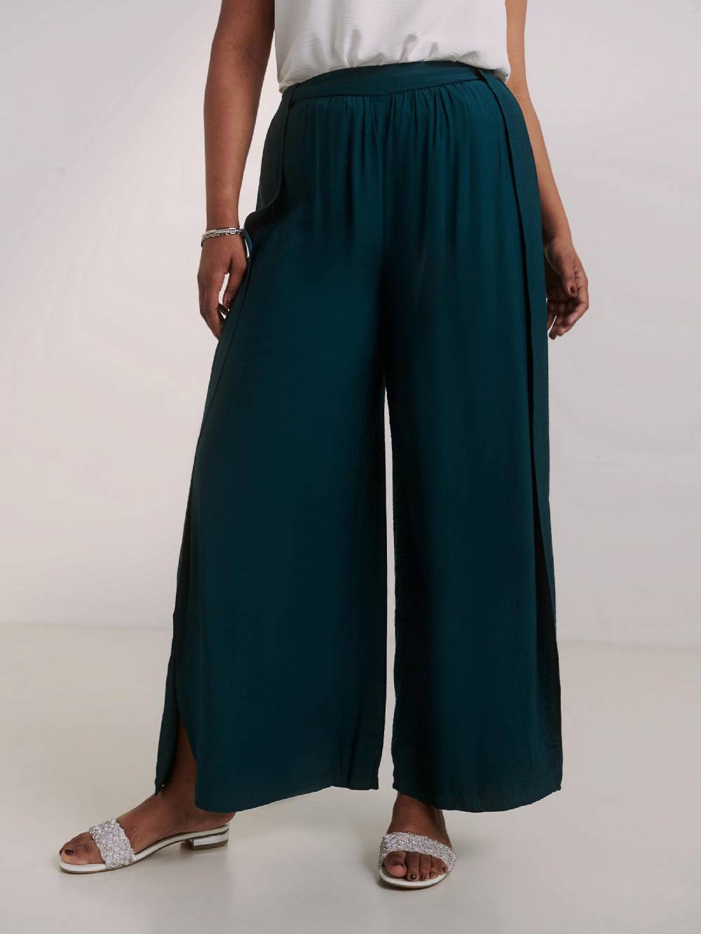 Guido Maria Kretschmer Curvy Wide leg Pants 'Darlin' in Petrol Riesige Ersparnisse