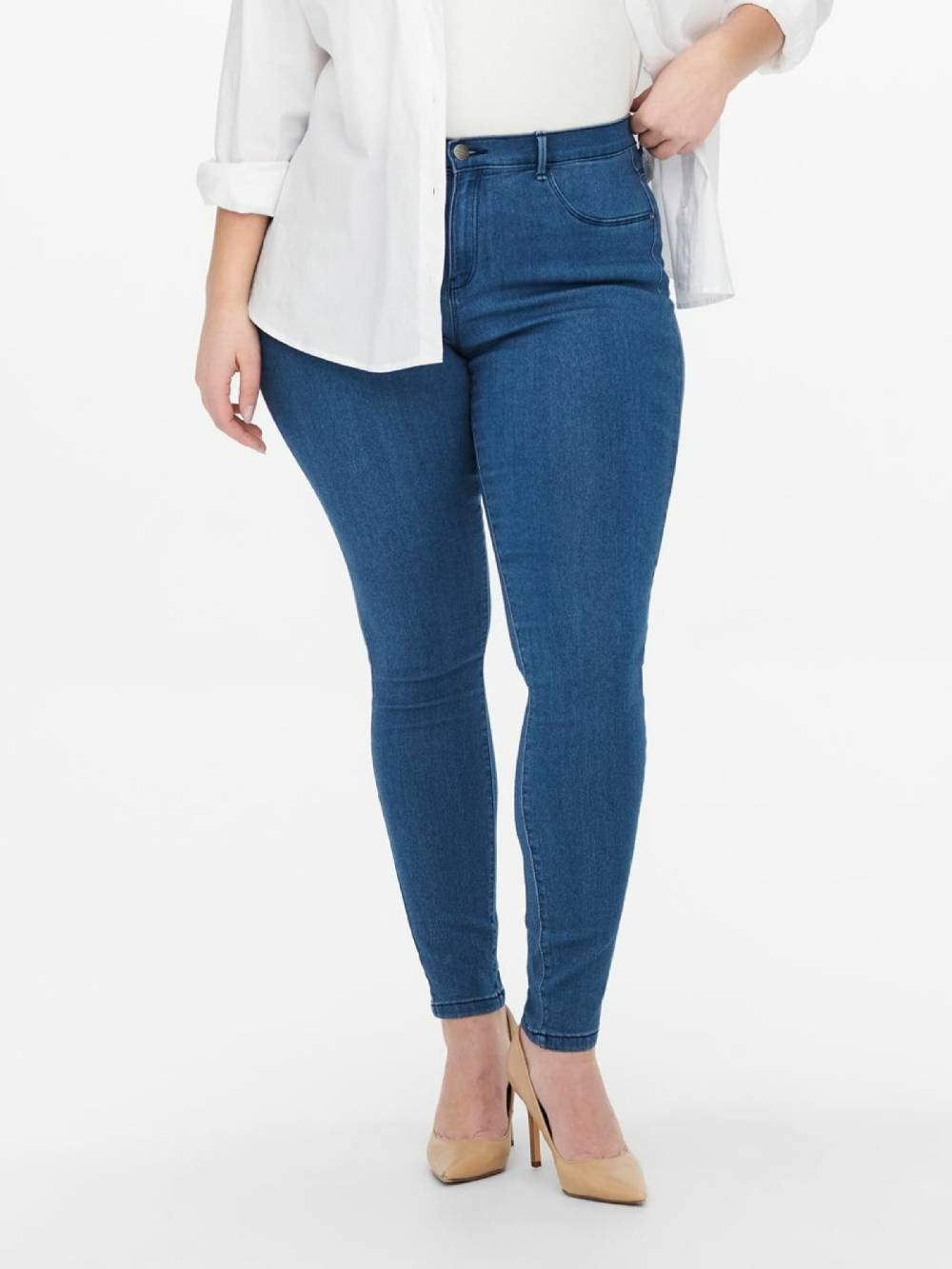 ONLY Carmakoma Skinny Jeans 'Thunder' in Blue Denim Neueste Stile