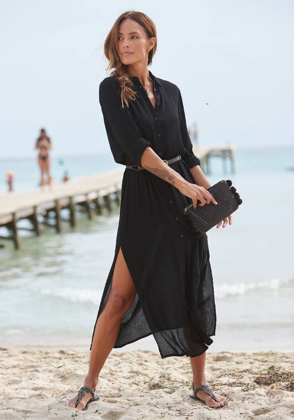 LASCANA Shirt Dress in Black Blitzverkäufe