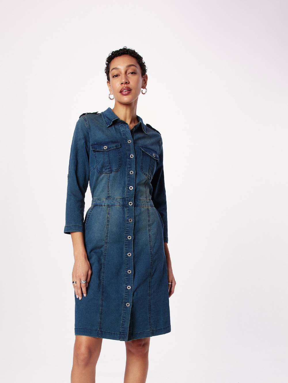 Cream Shirt Dress in Gentian Preisnachlass
