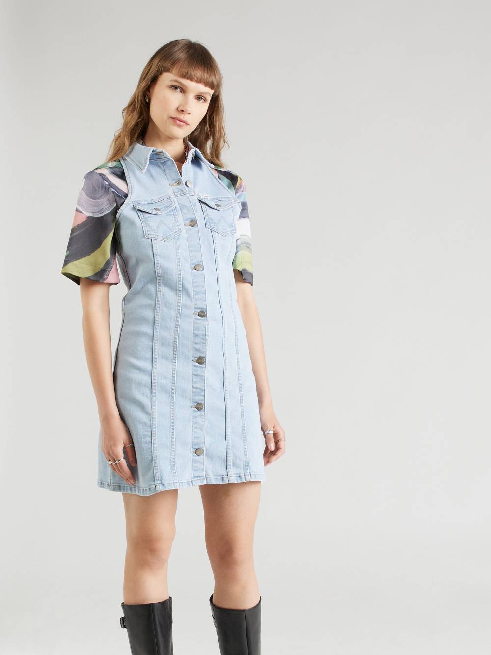 WRANGLER Shirt Dress 'SUNBLEACH' in Light Blue Saisonschlussverkauf