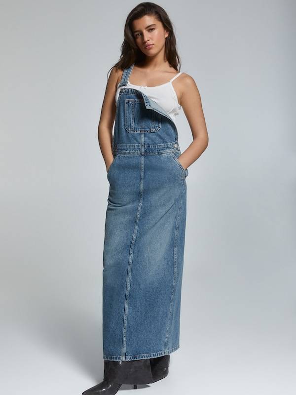 Pull&Bear Overall Skirt in Blue Denim Schlussverkauf