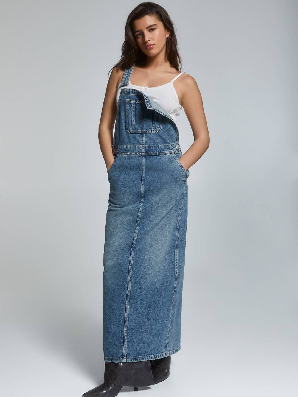 Pull&Bear Overall Skirt in Blue Denim Schlussverkauf