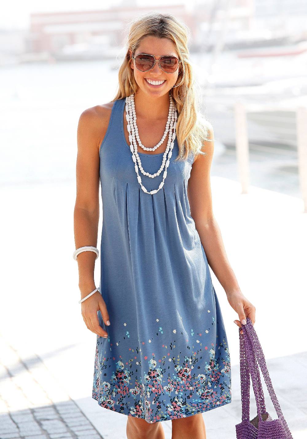 BEACH TIME Beach Dress in Aqua, Dusty Blue Tägliche Deals
