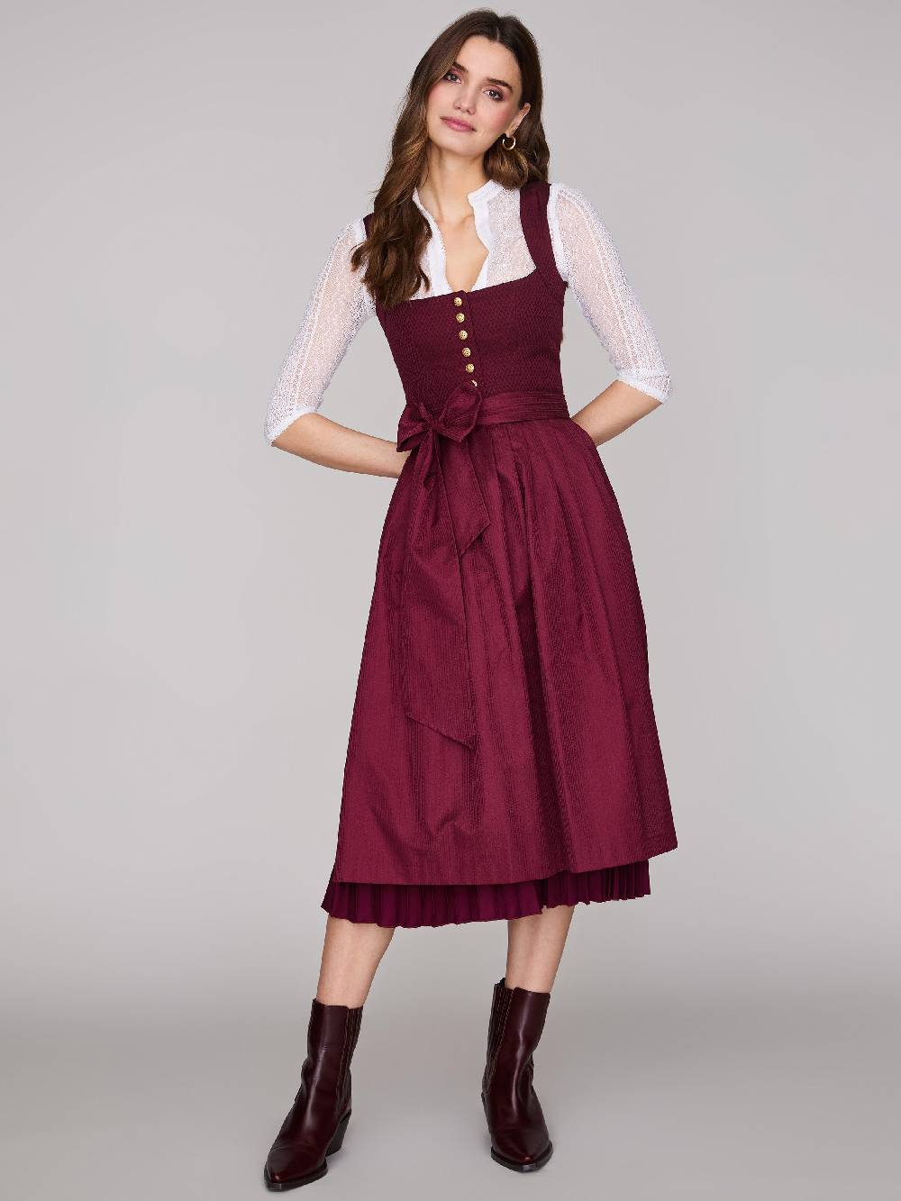 Limberry Bordeauxrotes Dirndl mit plissiertem Rock - HEDI PLISSEE BORDEAUX Verkauf