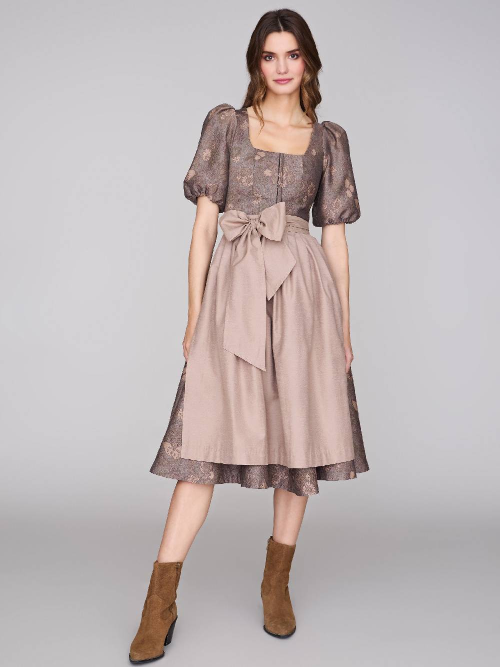 Limberry Nussbraunes Dirndl mit Puffärmeln - PAULINE MUTED MARON Schlussverkauf