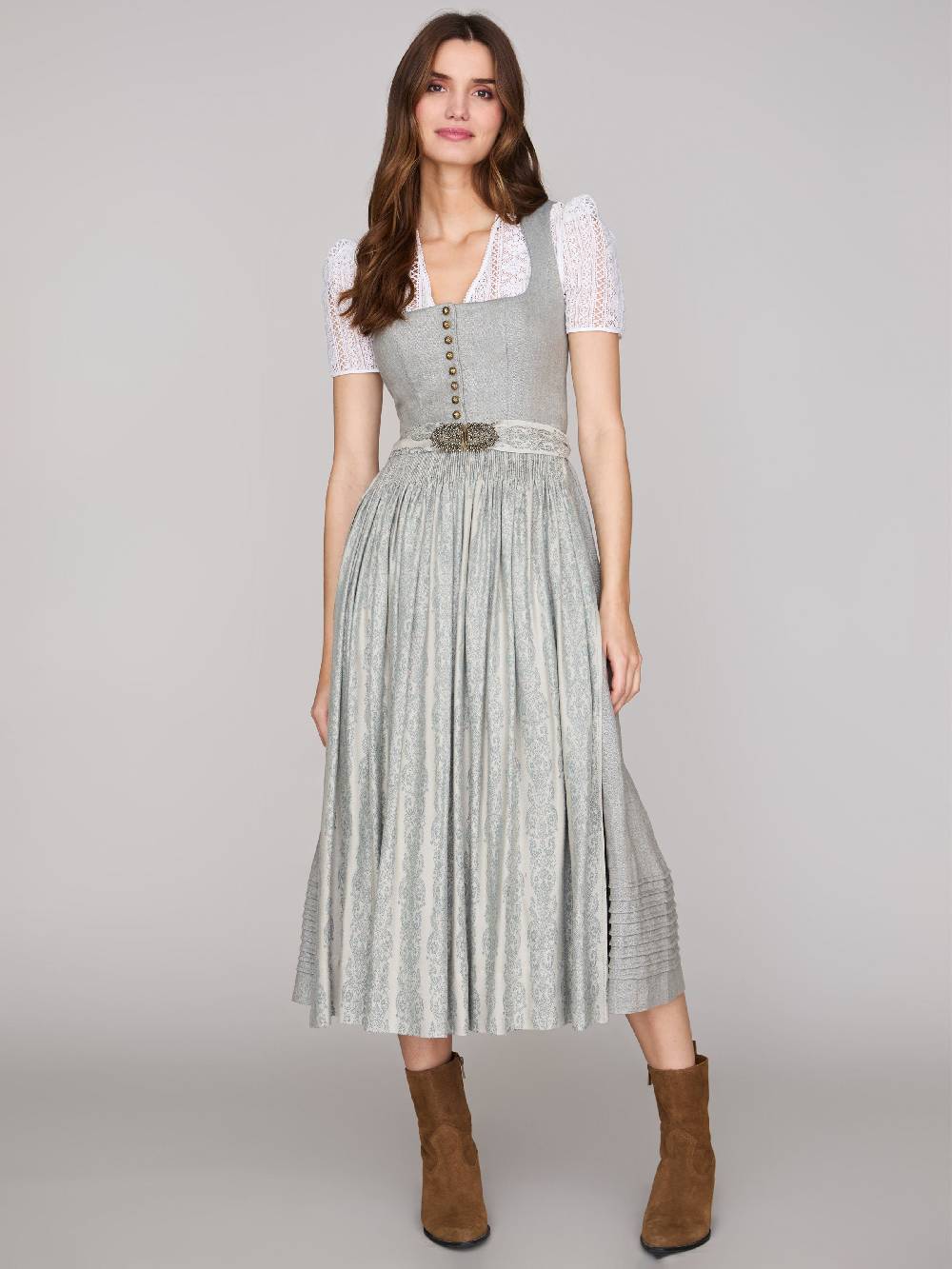 Limberry Hellgraues Dirndl aus Leinen - MONIKA CLOUD BLUE JADE Fabrikverkauf