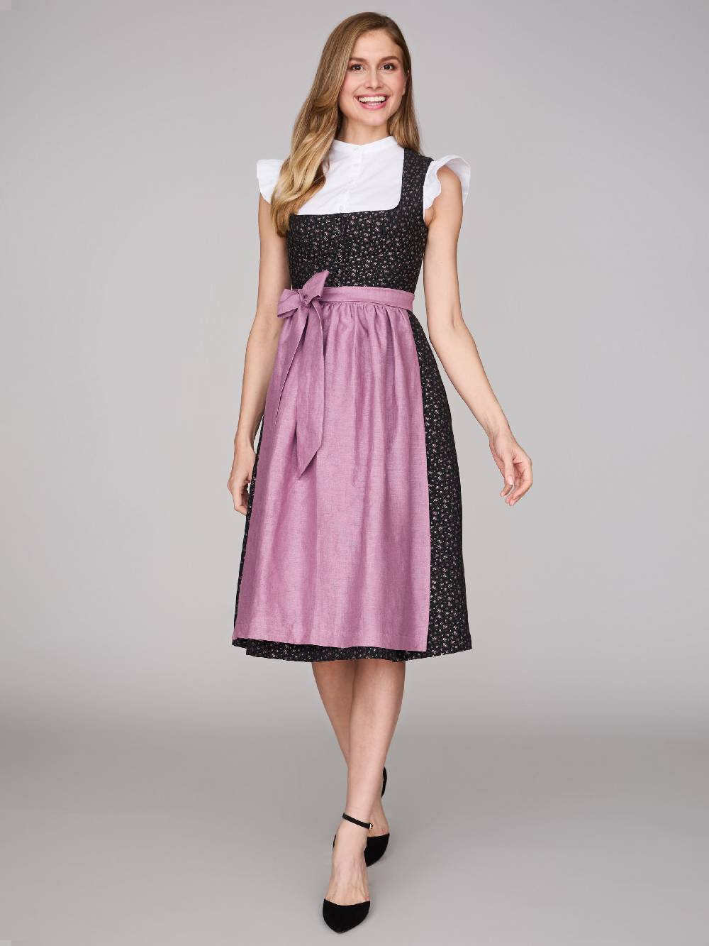 Limberry Schwarzes Dirndl mit Streublumenmuster - ELSIE BLACK Fabrik Onlineshop
