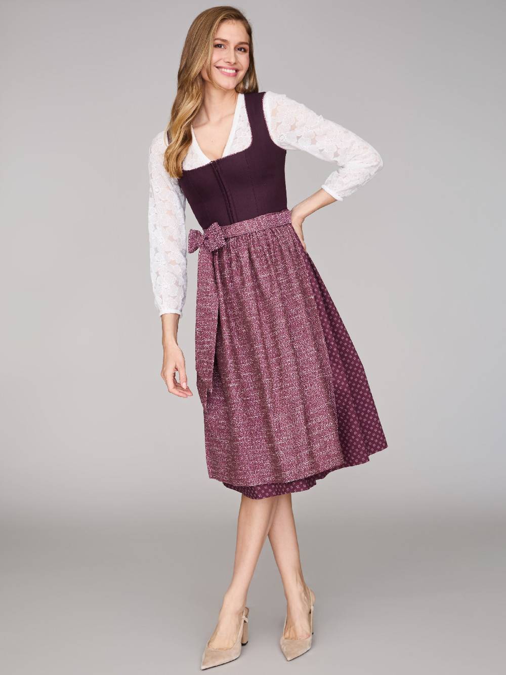 Limberry Beeren-farbenes Dirndl mit Leinen-Mieder - ADA FIG Rabatt
