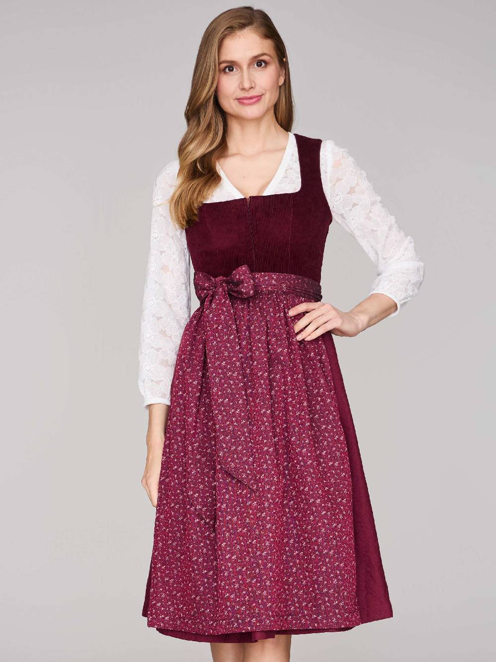 Limberry Burgunderrotes Dirndl mit Cord-Mieder - TIA VINTAGE BURGUNDY Online Shopping