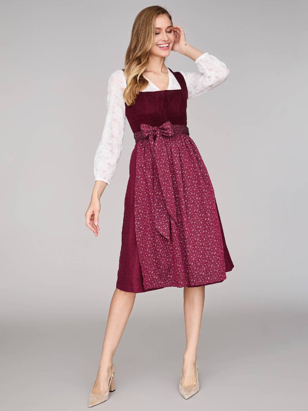 Limberry Burgunderrotes Dirndl mit Cord-Mieder - TIA VINTAGE BURGUNDY Online Shopping