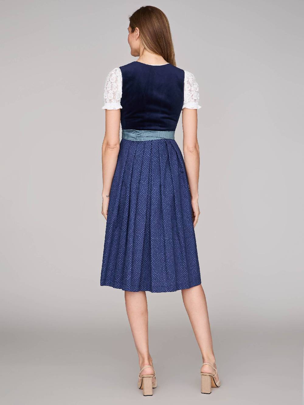 Limberry Dunkelblaues Samt-Dirndl mit Knöpfen - LUCINDA PAGEANT BLUE Preisnachlass