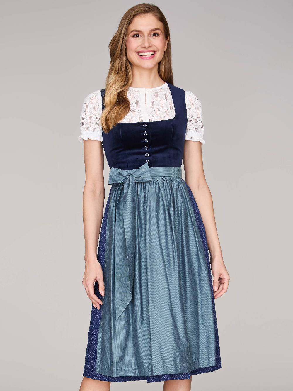 Limberry Dunkelblaues Samt-Dirndl mit Knöpfen - LUCINDA PAGEANT BLUE Preisnachlass