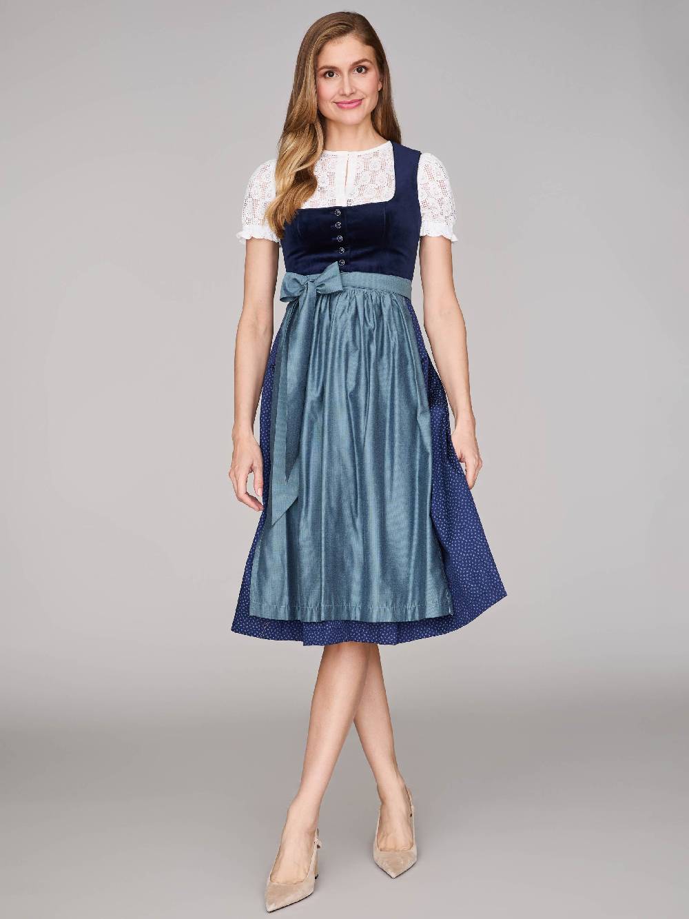 Limberry Dunkelblaues Samt-Dirndl mit Knöpfen - LUCINDA PAGEANT BLUE Preisnachlass