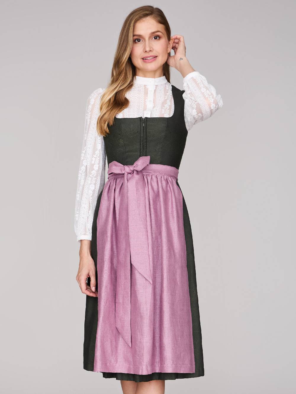 Limberry Dunkelgrünes Dirndl mit floralem Muster - CECILY PINE FLOWER Lagerräumung